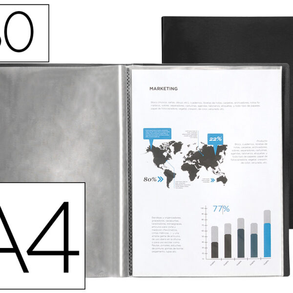 CAPA CATALOGO LIDERPAPEL 80 BOLSAS POLIPROPILENO DIN A4 PRETO OPACO
