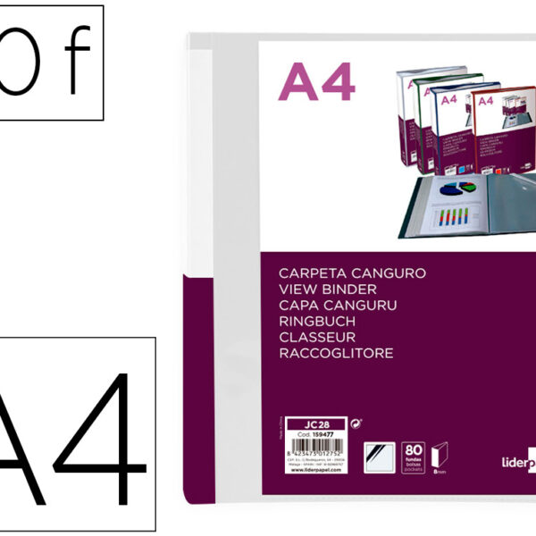 PASTA CANGURU LIDERPAPEL 80 BOLSAS POLIPROPILENO DIN A4 TRANSPARENTE CAPA E LOMBADA PERSONALIZAVEL