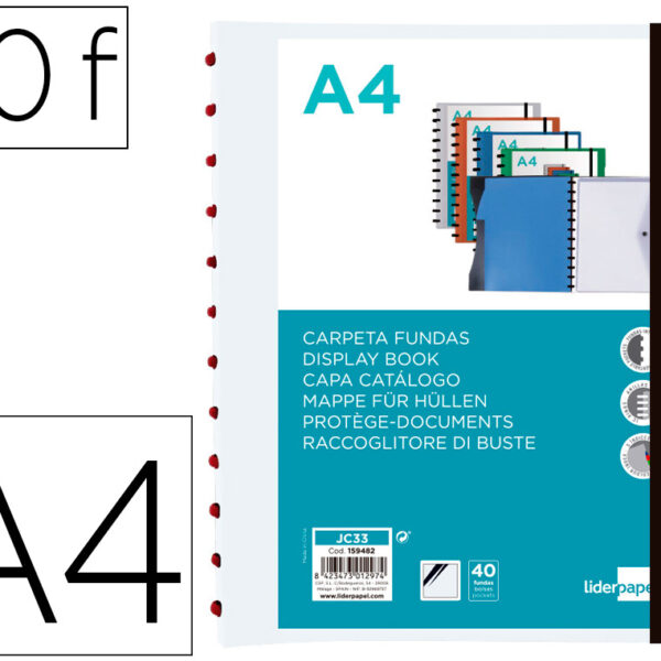 PASTA LIDERPAPEL A4 COM 40 BOLSAS INTERCAMBIAVEIS 5 SEPARADORES ENVELOPE E ELASTICO CAPA E LOMBADA PERSONALIZAVEL TRANSP