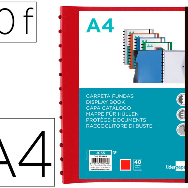 PASTA LIDERPAPEL A4 COM 40 BOLSAS INTERCAMBIAVEIS 5 SEPARADORES ENVELOPE E ELASTICO CAPA E LOMBADA PERSONALIZAVEL VERMEL