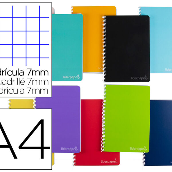 CADERNO ESPIRAL LIDERPAPEL WITTY DIN A4 CAPA DURA 140F 75GR PAUTADO 7MM DUPLA MARGEM 4 FUROS CORES SORTIDAS