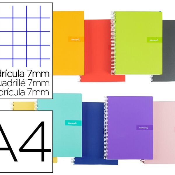 CADERNO ESPIRAL LIDERPAPEL CRAFTY DIN A4 CAPA FORRADA 80F 90 GR PAUTADO 7MM DUPLA MARGEM CORES SORTIDAS