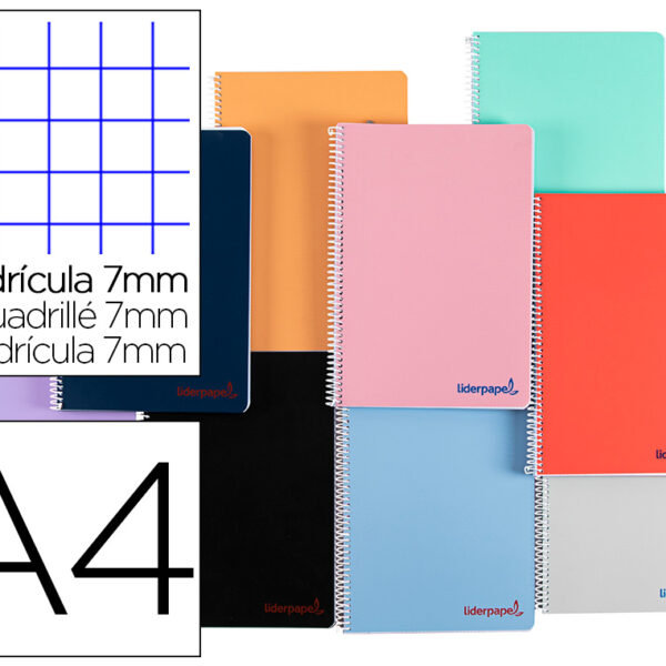 CADERNO ESPIRAL LIDERPAPEL WONDER DIN A4 CAPA DE PLASTICO 80 F 90 GR PAUTADO 7MM DUPLA MARGEM CORES SORTIDAS