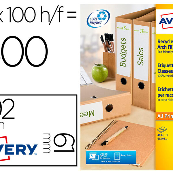 ETIQUETA ADESIVA AVERY PAPEL BRANCO RECICLADO 192X61 MM LASER PACK DE 400 ETIQUETAS