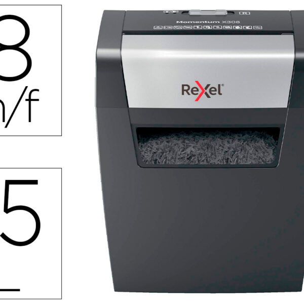 DESTRUIDORA DE DOCUMENTOS REXEL MOMENTUM X308 CAPACIDADE DE CORTE 8 FOLHAS DESTROI AGRAFES E CLIPS 15 LITROS