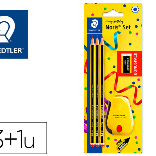 LAPICES DE GRAFITO STAEDTLER NORIS N.2 HB BLISTER PROMOCIONAL 120 ANIVERS DE 3 UDS + AFILALAPIZ CON DEPOSITO