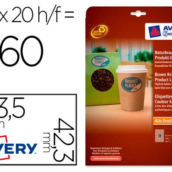 ETIQUETA ADESIVA AVERY KRAFT EFEITO CARTAO OVAL 63,5X42,3 MM REMOVIVEL PARA LASER E TINTEIRO