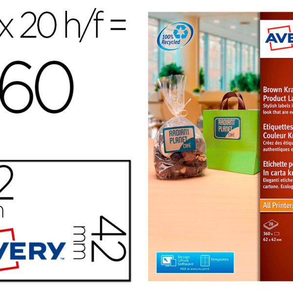 ETIQUETA ADESIVA AVERY KRAFT EFEITO CARTAO RETANGULAR 62X42 MM REMOVIVEL PARA LASER E TINTEIRO