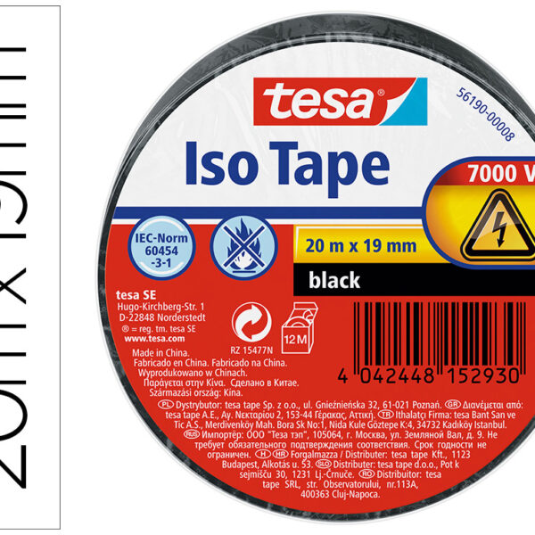 FITA ADESIVA ISOLADORA TESA 20MT X 19 MM COR PRETO