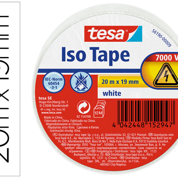 FITA ADESIVA ISOLADORA TESA 20MT X 19 MM COR BRANCO