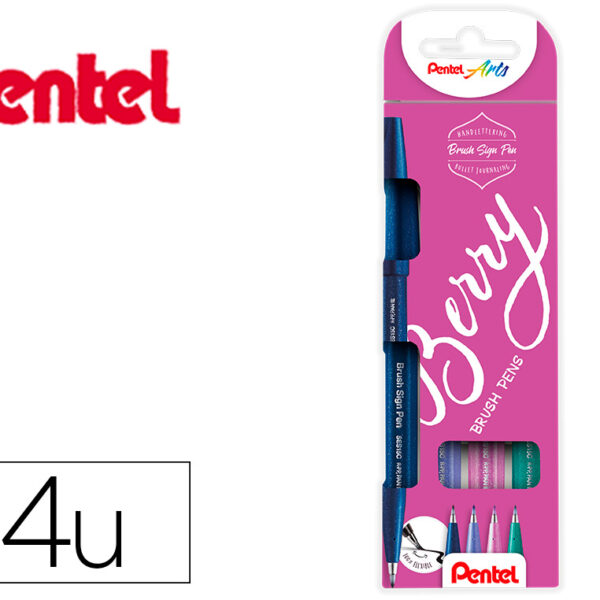 CANETA PINCEL PENTEL TOUCH EM BLISTER DE 4 CORES BERRY AZUL PRETO VIOLETA AZUL VERDE TURQUESA ROSA VIOLETA