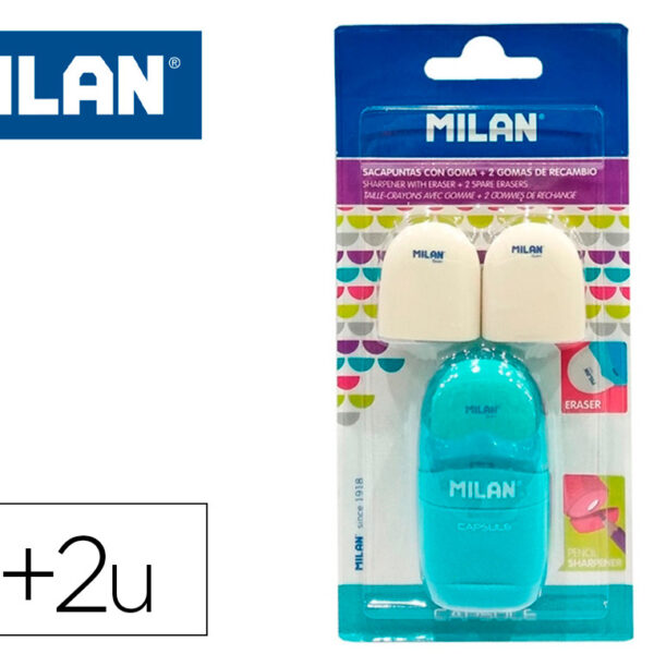APARA LAPIS MILAN CAPSULE PLASTICO 1 USO COM BORRACHA + 2 RECARGAS DE BORRACHA