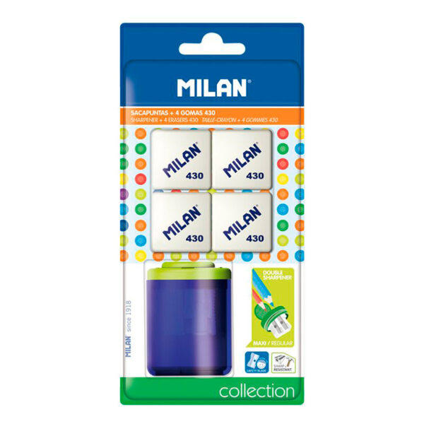 APARA LAPIS MILAN COLLECTION PLASTICO 2 USOS + 4 BORRACHAS 430