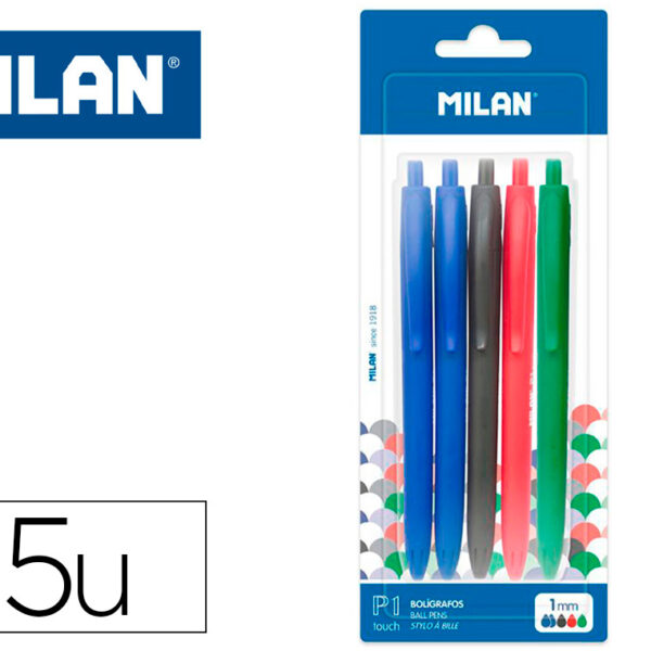 ESFEROGRAFICA MILAN P1 RETRATIL 1 MM TOUCH BLISTER DE 5 UNIDADES CORES SORTIDAS