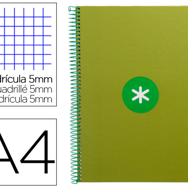 CADERNO ESPIRAL A4 MICRO ANTARTIK CAPA FORRADA 80F 90 GR QUADRICULA 5MM 1 BANDA 4 FUROS COR VERDE