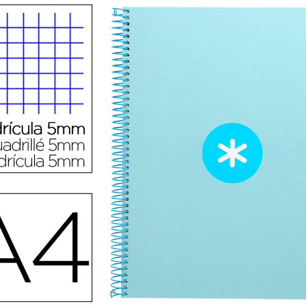CADERNO ESPIRAL A4 MICRO ANTARTIK CAPA FORRADA 80F 90 GR QUADRICULA 5MM 1 BANDA 4 FUROS COR CELESTE