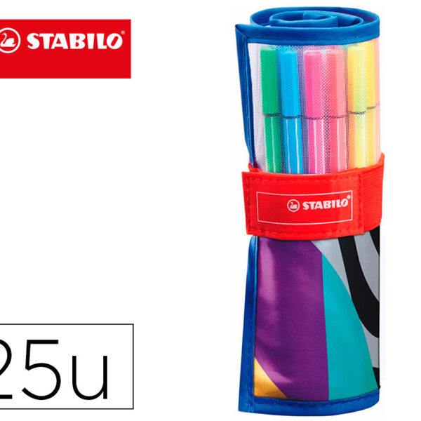 MARCADOR STABILO PONTA DE FIBRA PEN 68 ARTY ESTOJO ROLLERSET DE 25 UNIDADES CORES SORTIDAS