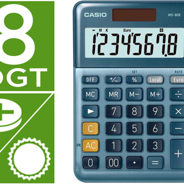 CALCULADORA CASIO MS-80E SECRETARIA 8 DIGITOS TX +/- TECLA DUPLO ZERO COR AZUL