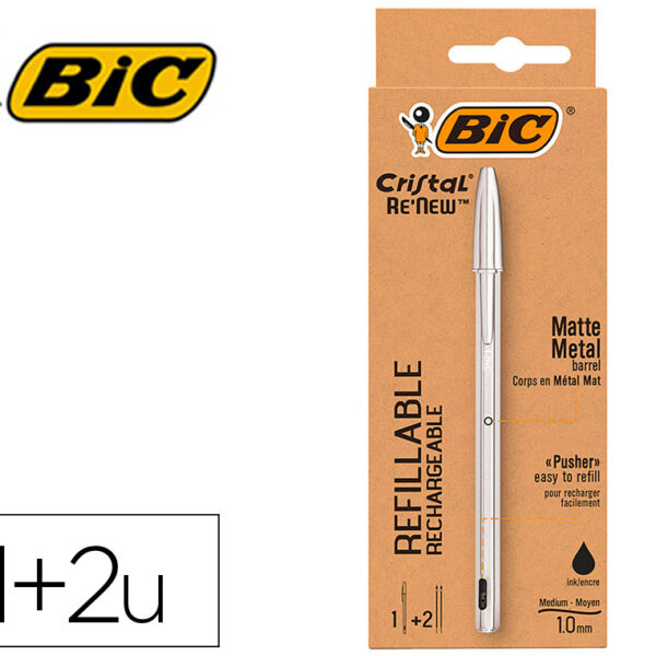 ESFEROGRAFICA BIC CRISTAL RENEW TINTA PRETA PACK DE 1 UNIDADE + 2 RECARGAS