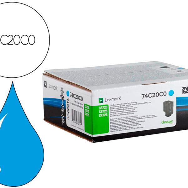 TONER LEXMARK LASER 74C20C0 CX725DE / CS720D E/ CS725DE CIAN 3000 PAGINAS