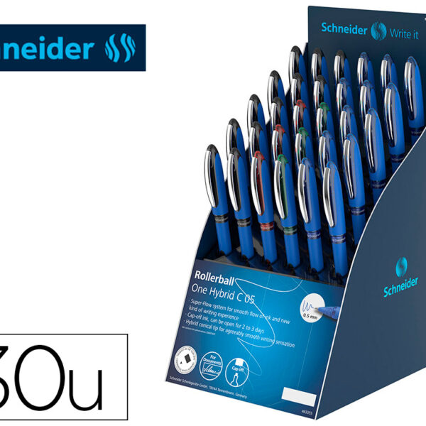 ROLLER SCHNEIDER ONE HYBRID PONTA CONICA 0,5 MM EXPOSITOR DE 30 UNIDADES CORES SORTIDAS 168X315X218 MM