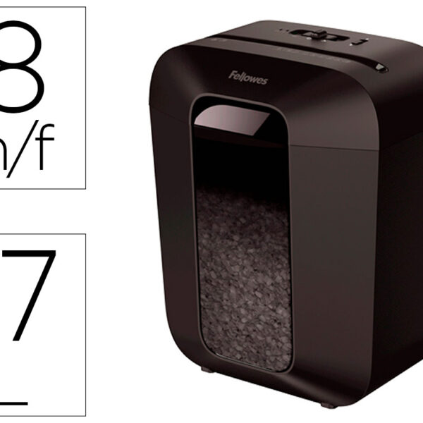 DESTRUIDORA DE DOCUMENTOS FELLOWES LX-41 CAPACIDADE 8F SEGURANCA P4 DESTROI AGRAFES CLIPS E CARTOES CESTO 17L