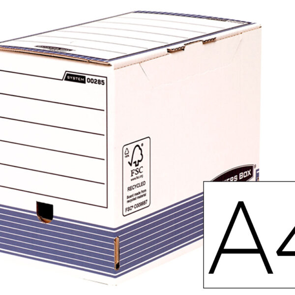 CAIXA PARA ARQUIVO MORTO FELLOWES A4 CARTAO RECICLADO 100% LOMBADA 200 MM MONTAGEM AUTOMATICA COR AZUL