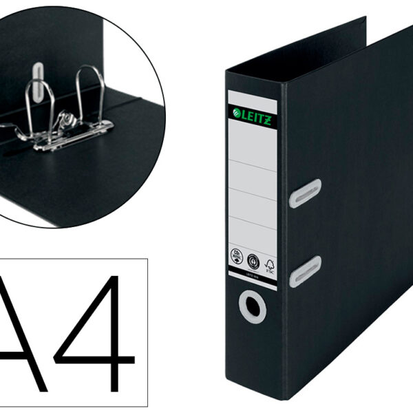 PASTA DE ARQUIVO DE ALAVANCA LEITZ RECYCLE DIN A4 CARTAO RECICLADO E RECICLAVEL 100% 180º LOMBADA 80 MM PRETO