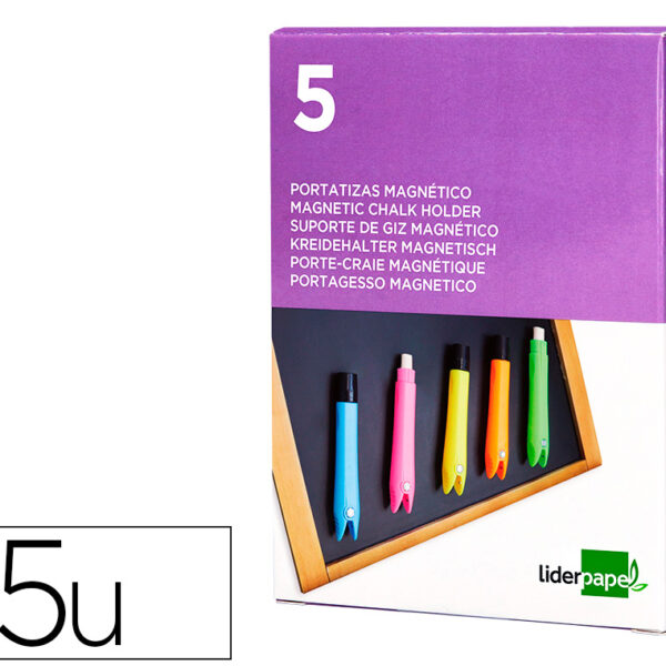 PORTA GIZ MAGNETICO DE PLASTICO LIDERPAPEL CAIXA DE 5 UNIDADES CORES SORTIDAS