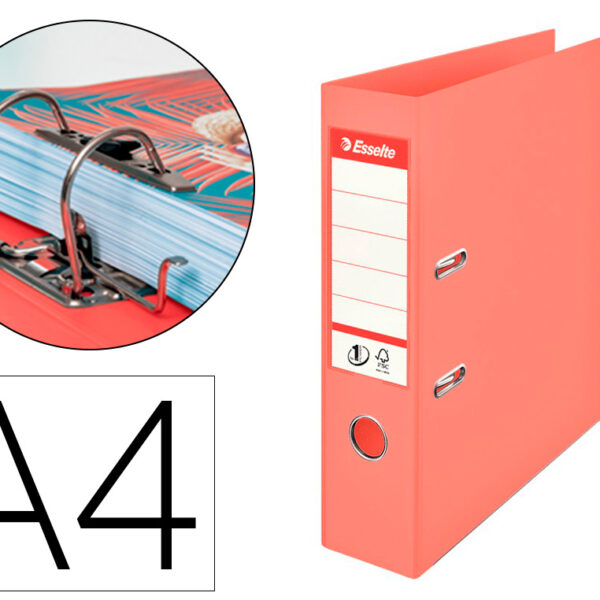 PASTA DE ARQUIVO DE ALAVANCA ESSELTE COLOUR BREEZE CARTAO FORRADO PVC DIN A4 LOMBADA 75 MM COR CORAL