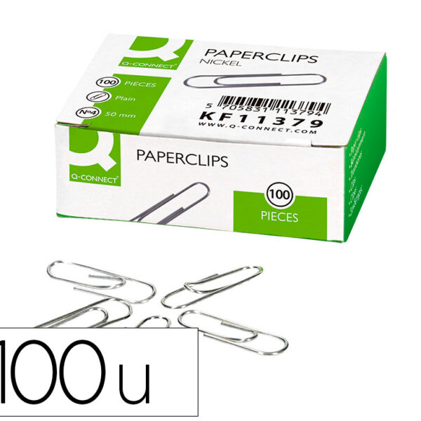 CLIPS NIQUELADOS Q-CONNECT Nº 4 PLANOS 50 MM CAIXA DE 100 UNIDADES
