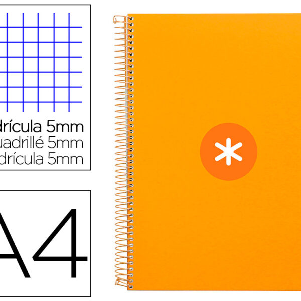 CADERNO ESPIRAL LIDERPAPEL DIN A4 ANTARTIK CAPA DURA 80 F 100 GR QUADRICULA 5MM COM MARGEM COR MOSTARDA