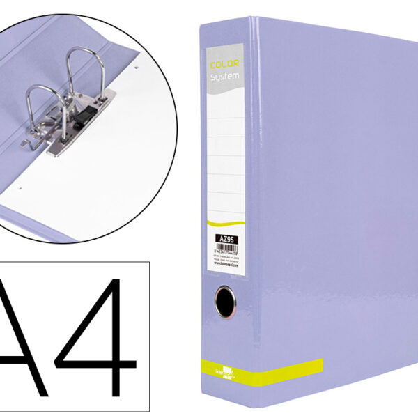 PASTA DE ARQUIVO DE ALAVANCA LIDERPAPEL COLOR SYSTEM CARTAO DIN A4 2 ANEIS DE 75 MM LOMBADA DE 80 MM SEM CAIXA LAVANDA