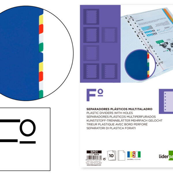 SEPARADOR LIDERPAPEL DE PLASTICO FOLIO NATURAL 10 SEPARADORES
