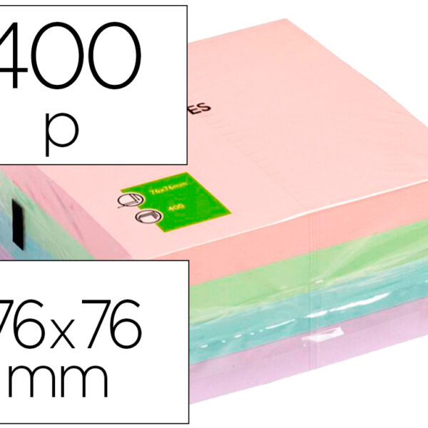 BLOCO DE NOTAS ADESIVAS Q-CONNECT COR PASTEL 76 X 76 MM COM 400 FOLHAS