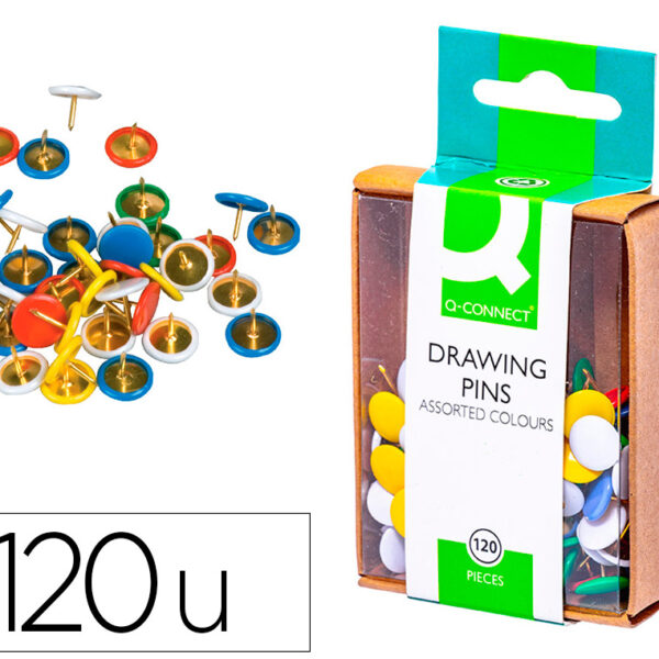 PIONESES COR Q-CONNECT CAIXA 120 UNIDADES, CORES SORTIDAS