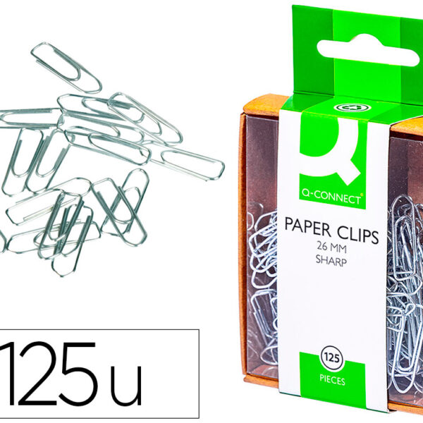 CLIPS NIQUELADOS Q-CONNECT 26 MM PONTA BICO CAIXA 125 UNIDADES