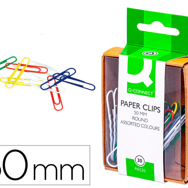 CLIPS DE CORES SORTIDAS Q-CONNECT 50 MM CAIXA DE 30 UNIDADES