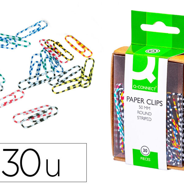 CLIPS DE COR RAIADOS Q-CONNECT - 50 MM CAIXA DE 30 UNIDADES