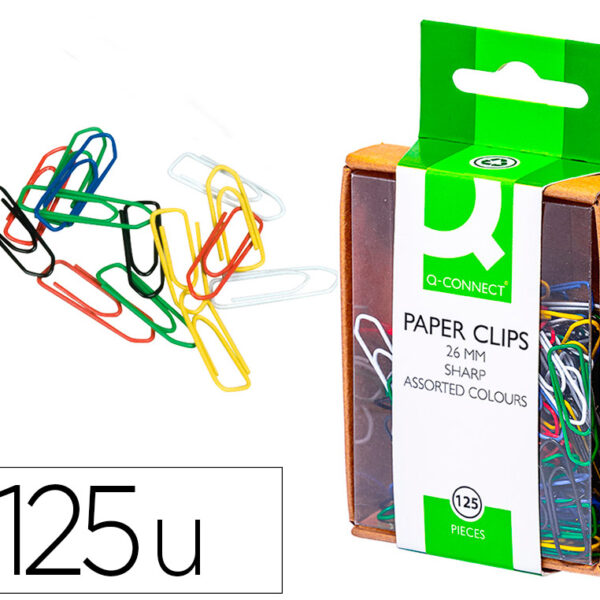 CLIPS DE CORES SORTIDAS Q-CONNECT 26 MM CAIXA DE 125 UNIDADES