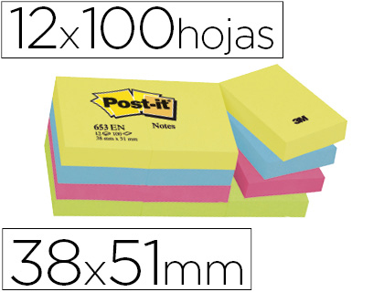 BLOCO DE NOTAS ADESIVAS POST-IT NEON. 38 X 51 MM