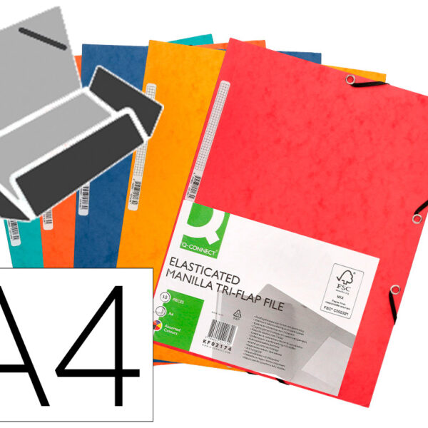PASTA DE ELASTICOS Q-CONNECT DIN A4 COM ABAS SORTIDAS