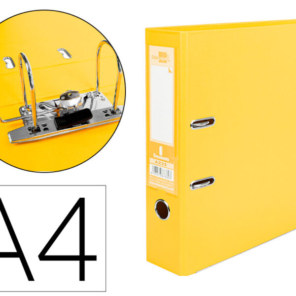 PASTA DE ARQUIVO DE ALAVANCA LIDERPAPEL DOCUMENTA PVC DIN A4 LOMBADA 75 MM AMARELO