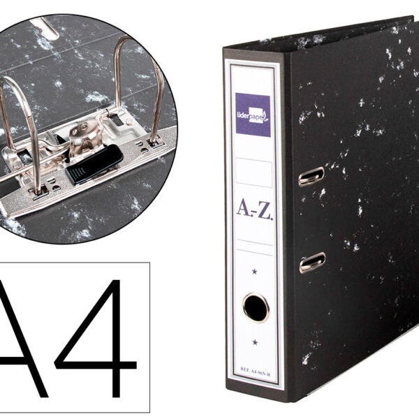 PASTA DE ARQUIVO DE ALAVANCA LIDERPAPEL CARTAO FORRADO DIN A4 JASPEADO PRETO SEM CAIXACOM RADO