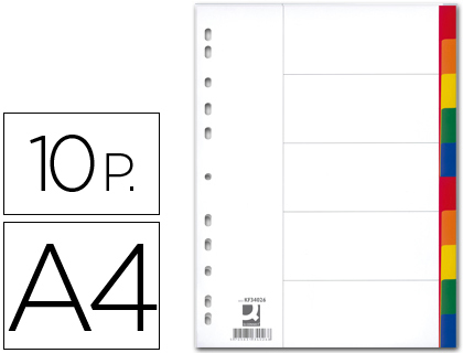 SEPARADOR Q-CONNECT DE PLASTICO DIN A4 10 SEPARADORES  - QT.1