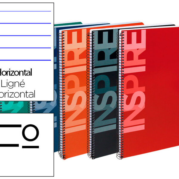 CADERNO ESPIRAL LIDERPAPEL INSPIRE CAPA EXTRADURA FOLIO 80 FOLHAS HORIZONTAL 60 GRS COM MARGEM CORES SORTIDAS