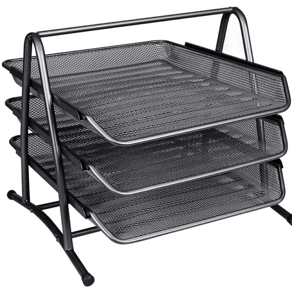 CONJUNTO 3 TABULEIROS DE SECRETARIA Q-CONNECT EM REDE METALICA, PRETO