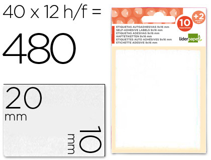 ETIQUETAS ADESIVAS LIDERPAPEL 10 + 2 FOLHAS 10X20 MM 420 ETIQUETAS