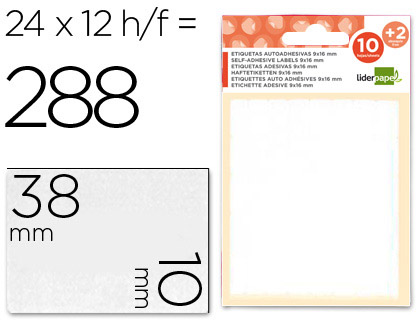 ETIQUETAS ADESIVAS LIDERPAPEL 10 + 2 FOLHAS 10X38 MM 252 ETIQUETAS