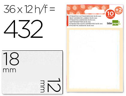 ETIQUETAS ADESIVAS LIDERPAPEL 10 + 2 FOLHAS 12X18 MM 432 ETIQUETAS